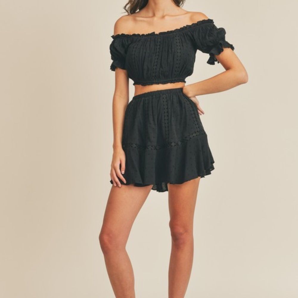 NWT Black Lace Eyelet Crop Top & Skirt Set